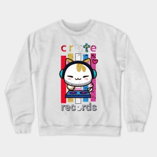 Cat DJ Kitten Cute Kawaii Music Record Company Tape Groove Psychedelic Headphones Crewneck Sweatshirt